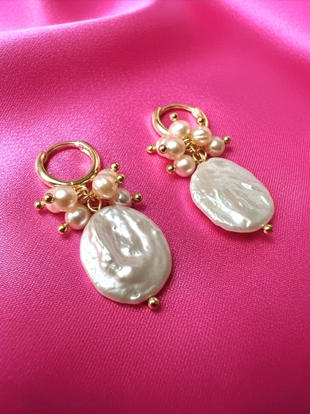 18K Gold-plated Freshwater Pearl Cluster Earrings